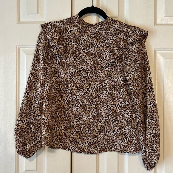 Topshop Leopard Print Ruffled Blouse Size 4 in EUC - Picture 1 of 11